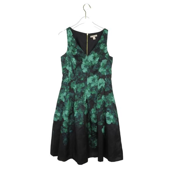 Dress Barn Emerald Green Floral Sleeveless Fit and Flare Midi Dress Size 4 Small - Picture 1 of 6